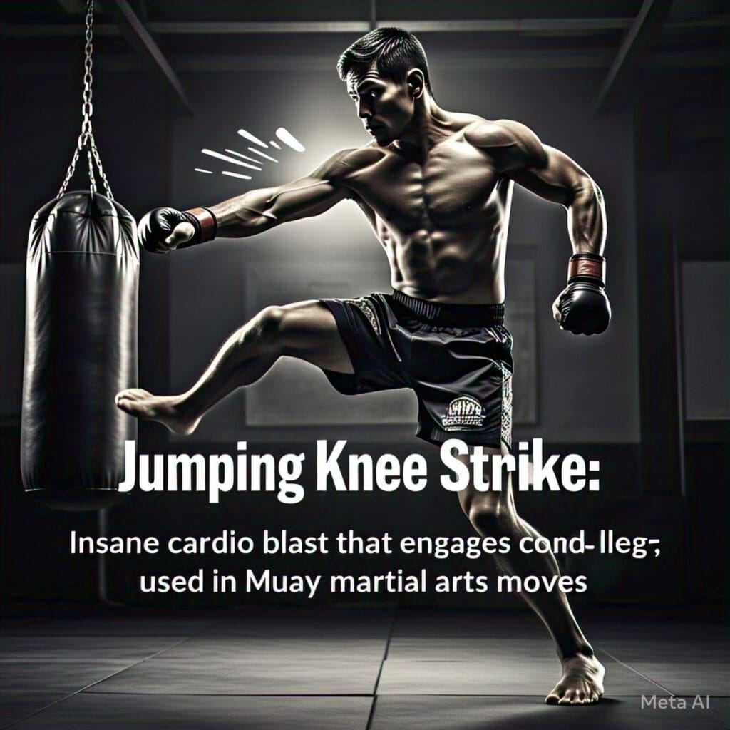 How to Do It:Stand in a fighting stance.Jump up, driving one knee toward your chest while pushing your hips forward.Land lightly and switch sides.